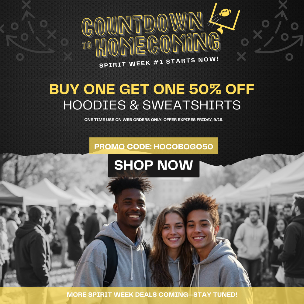 Spirit Week #1 is live – BOGO 50% Off Hoodies & Sweatshirts. Use code HOCOBOGO50 and shop now.
